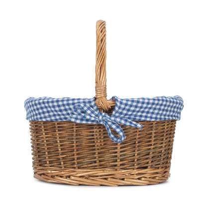 Child's Country Oval Shopper With Blue & White Checked Lining