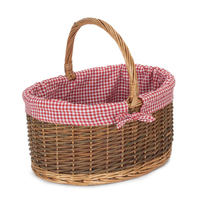 Country Oval Shopper With Red & White Checked Lining