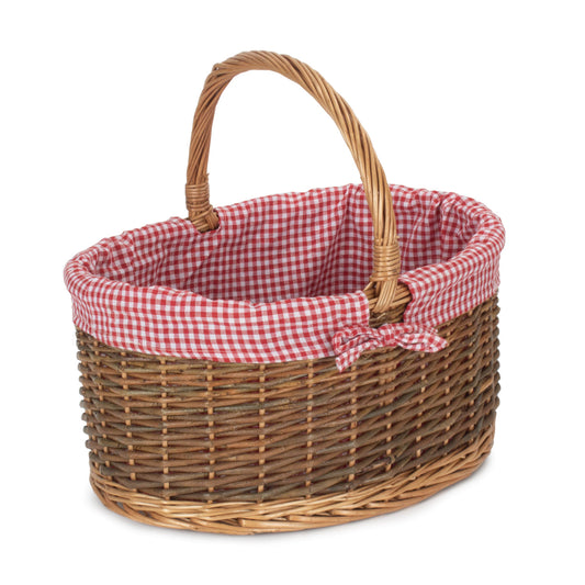 Country Oval Shopper With Red & White Checked Lining
