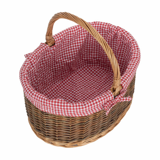 Country Oval Shopper With Red & White Checked Lining