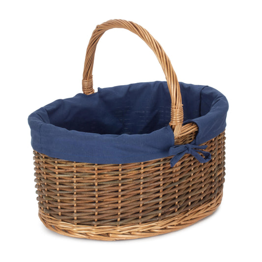 Country Oval Shopper With Navy Lining