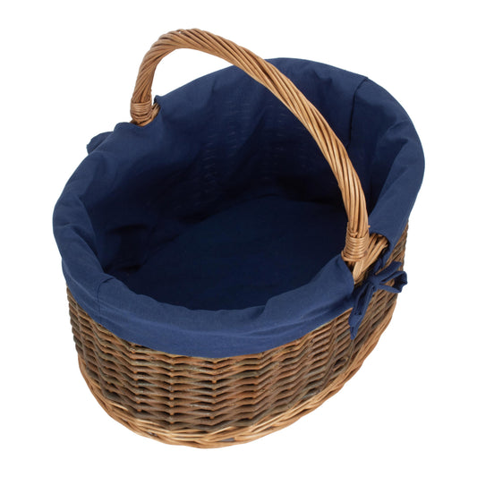 Country Oval Shopper With Navy Lining