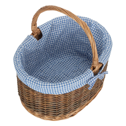 Country Oval Shopper With Blue & White Checked Lining