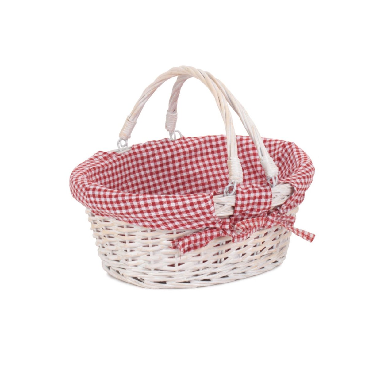 Small White Swing Handle Shopper With Red & White Checked Lining