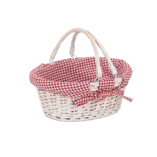 Small White Swing Handle Shopper With Red & White Checked Lining