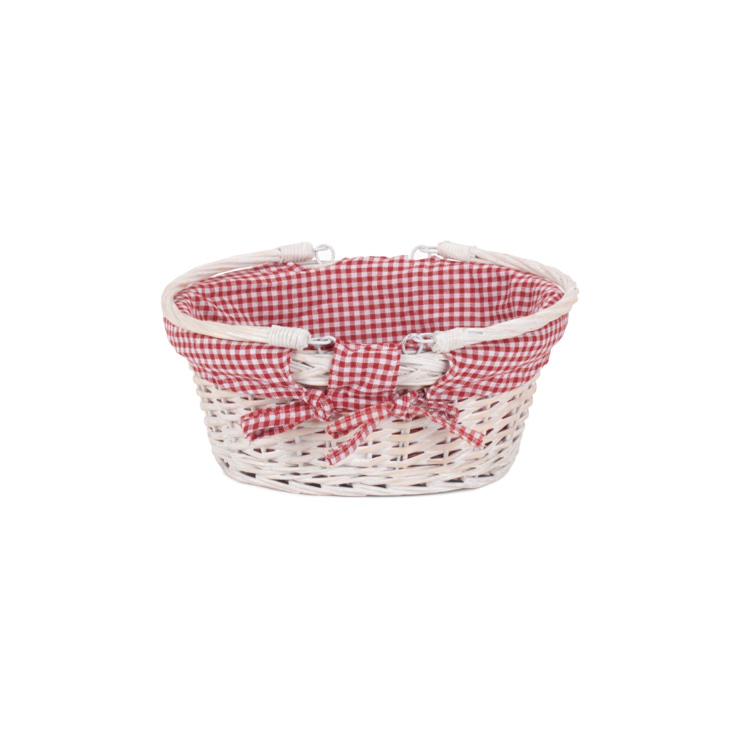 Small White Swing Handle Shopper With Red & White Checked Lining