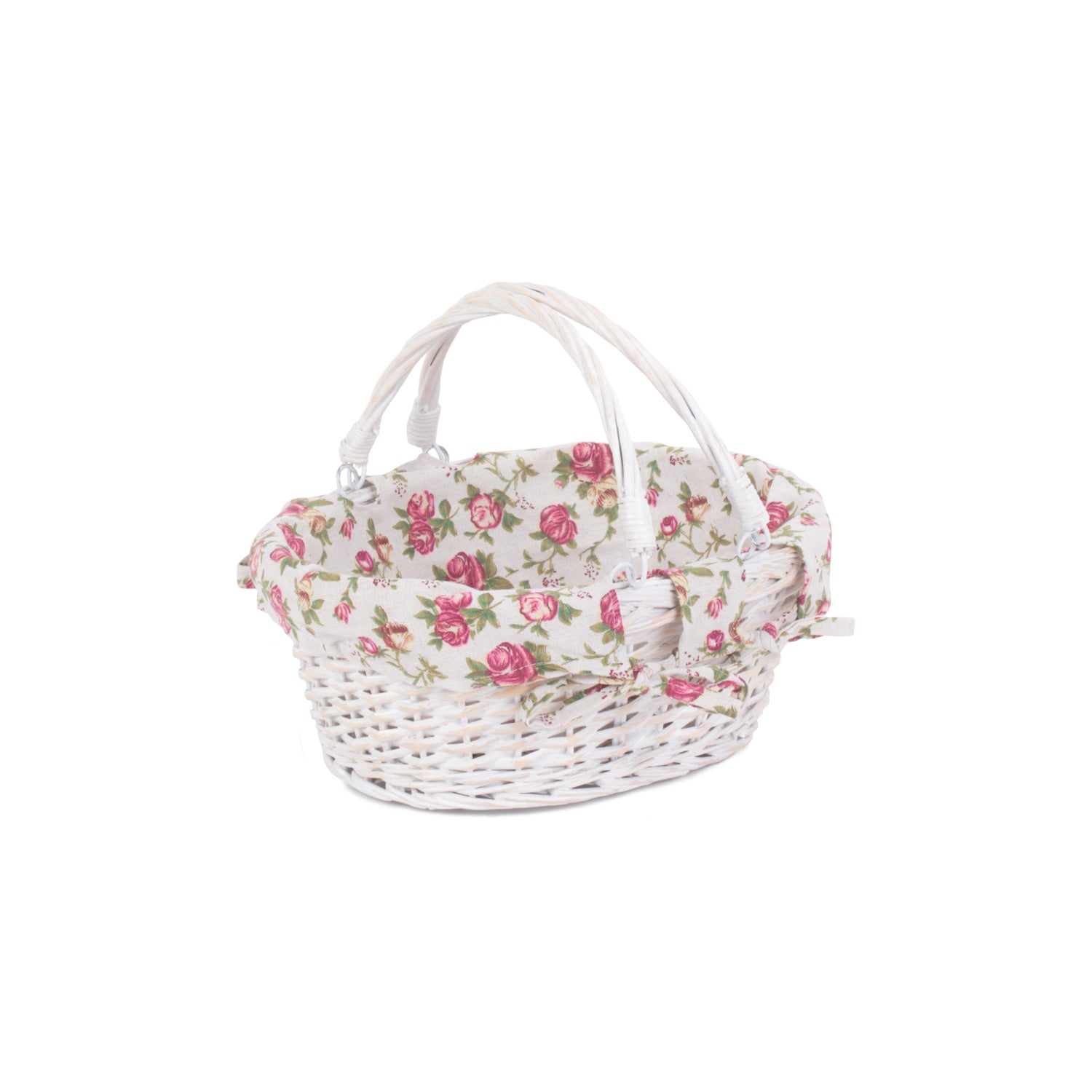 Small White Swing Handle Shopper With Garden Rose Lining