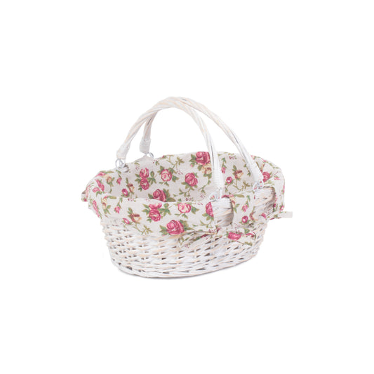 Small White Swing Handle Shopper With Garden Rose Lining