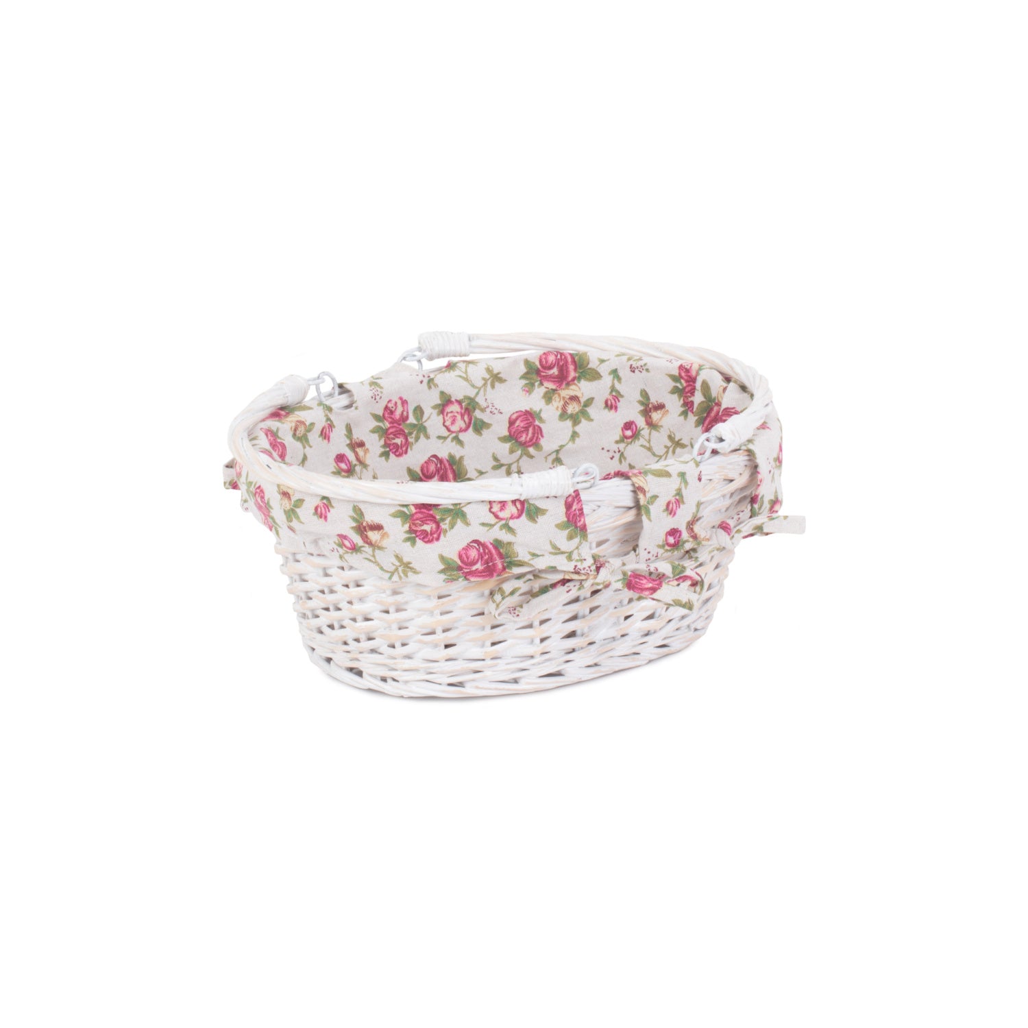 Small White Swing Handle Shopper With Garden Rose Lining