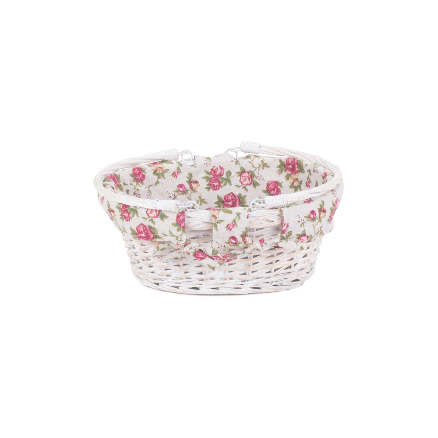 Small White Swing Handle Shopper With Garden Rose Lining