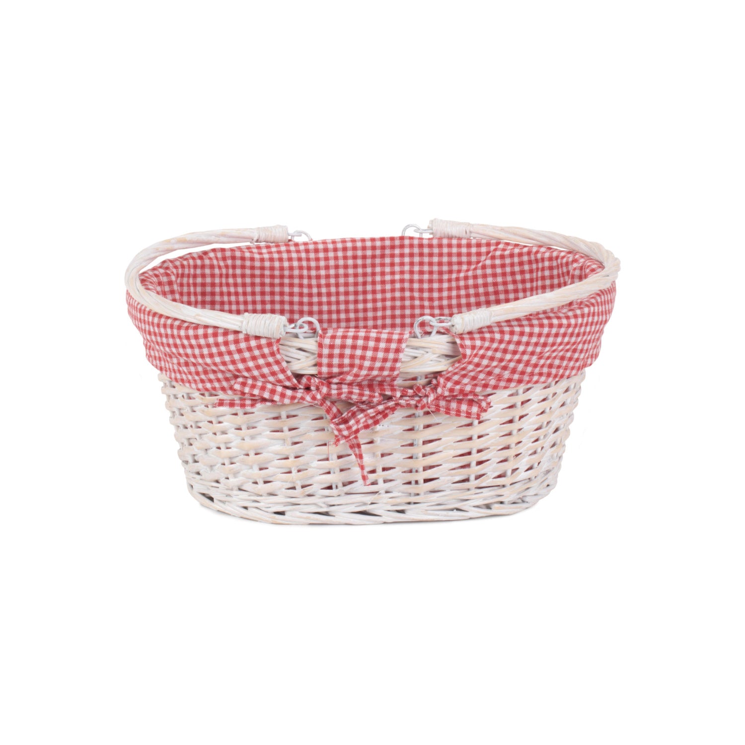 Medium White Swing Handle Shopper With Red & White Checked Lining