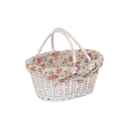 Medium White Swing Handle Shopper - Garden Rose Lining