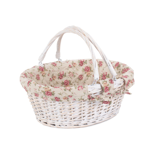 Large White Swing Handle Shopper - Garden Rose Lining