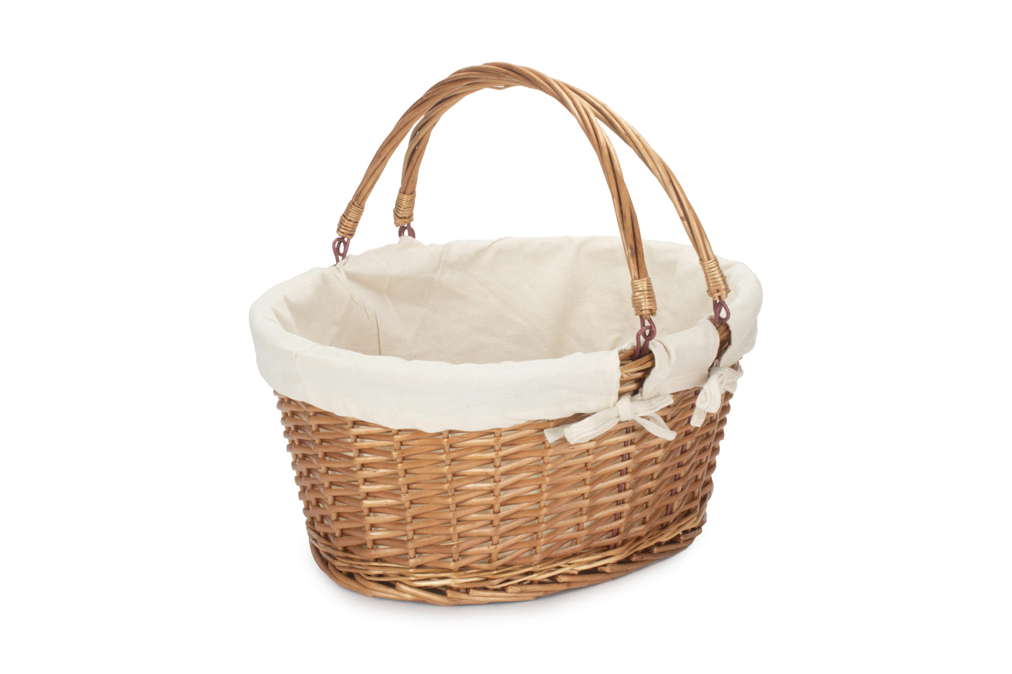 Lined Double Steamed Wicker Shopping Basket With Swing Handles