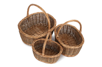 Oval Unpeeled Willow Shopper Basket Set 3