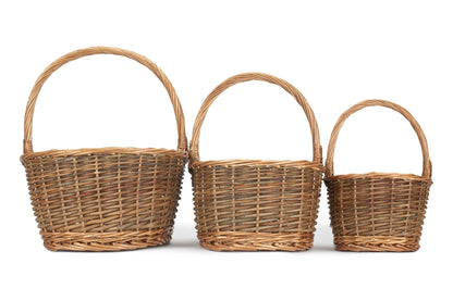 Oval Unpeeled Willow Shopper Basket Set 3