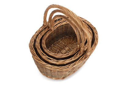 Oval Unpeeled Willow Shopper Basket Set 3