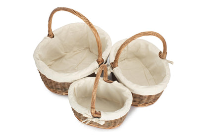 Oval Unpeeled Willow Shopper Basket with White Lining Set 3