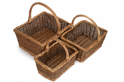 Rectangular Unpeeled Willow Shopper Basket Set 3