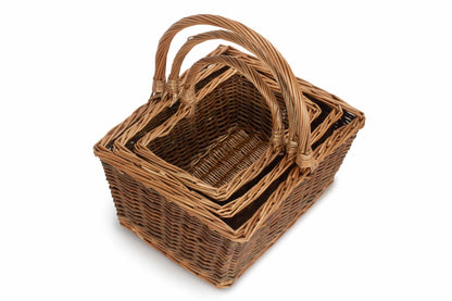 Rectangular Unpeeled Willow Shopper Basket Set 3