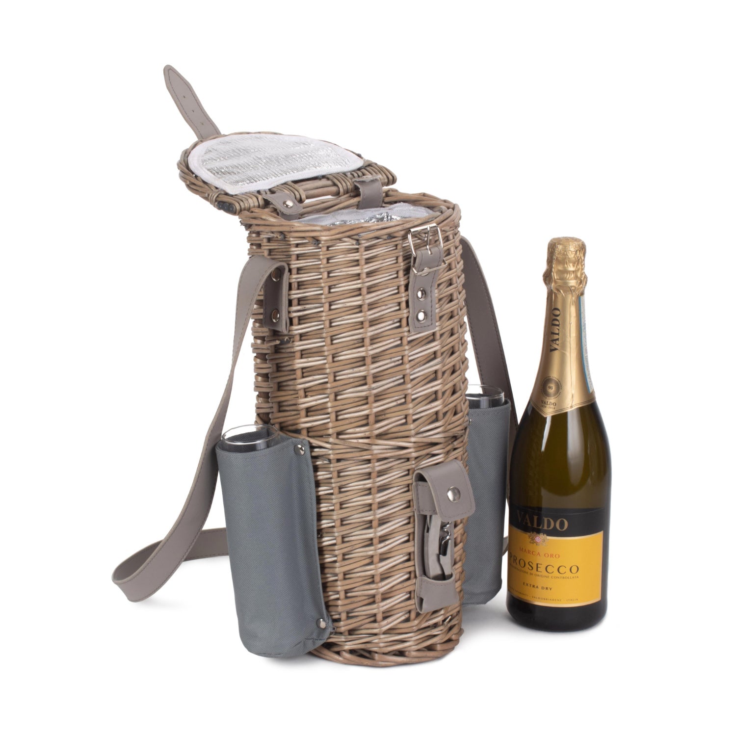 Single Bottle & 2 Champagne Glass Carrier With Shoulder Strap