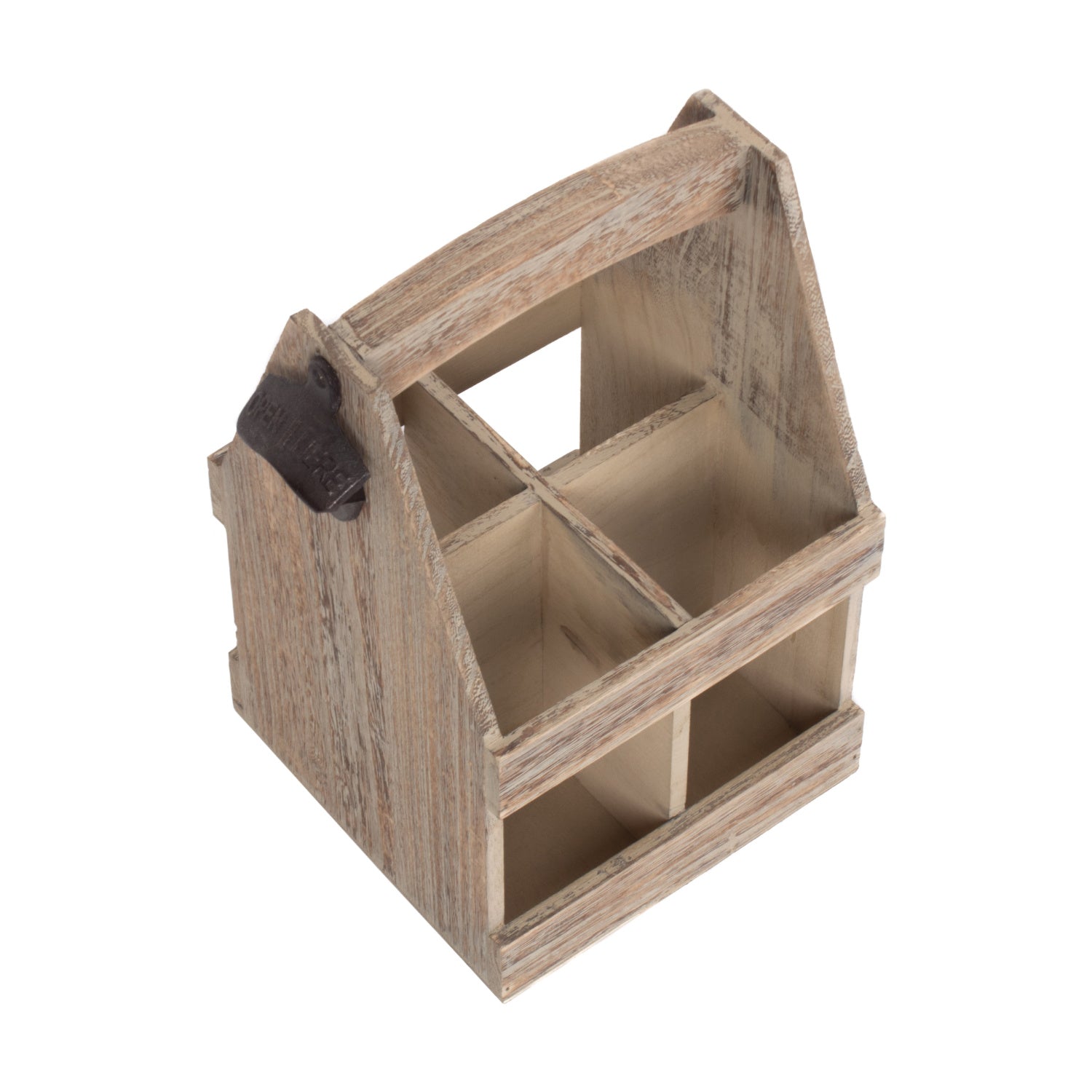 Oak Effect 4 Beer Bottle Carrier With Bottle Opener