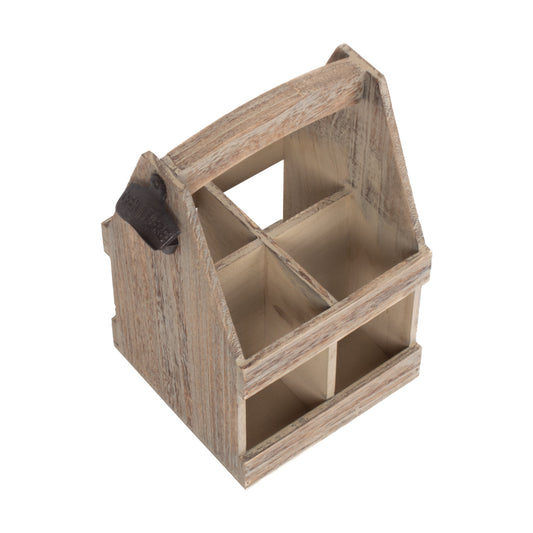 Oak Effect 4 Beer Bottle Carrier With Bottle Opener