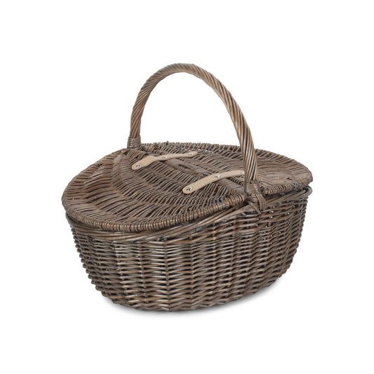 Antique Wash Finish Willow Oval Picnic Basket