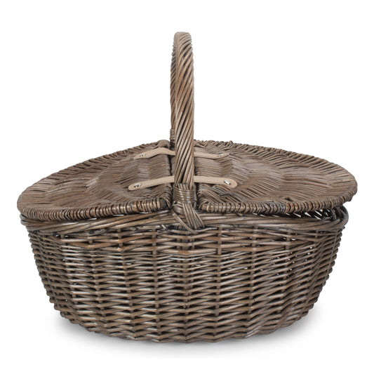Antique Wash Finish Willow Oval Picnic Basket