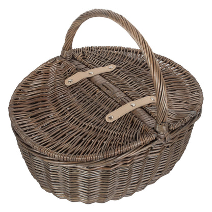Antique Wash Finish Willow Oval Picnic Basket