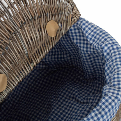 Antique Wash Finish Willow Oval Picnic Basket with Blue & White Checked Lining