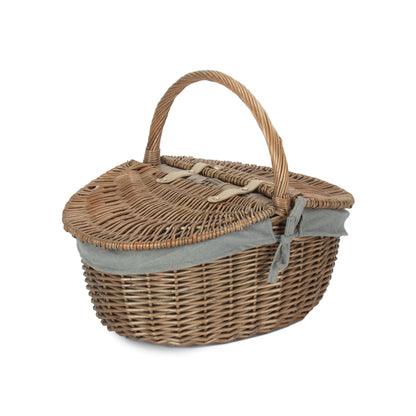 Antique Wash Willow Oval Picnic Basket with Sage Grey Lining