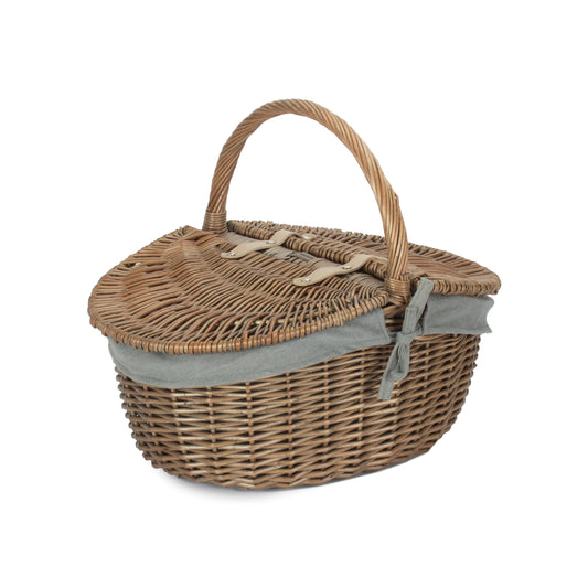 Antique Wash Willow Oval Picnic Basket with Sage Grey Lining