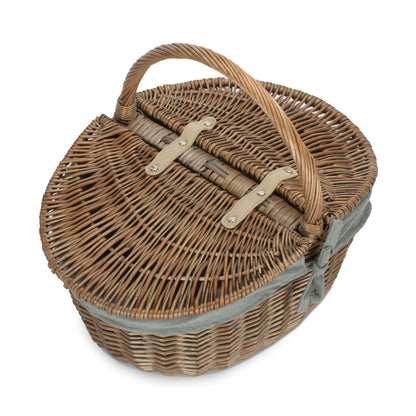 Antique Wash Willow Oval Picnic Basket with Sage Grey Lining