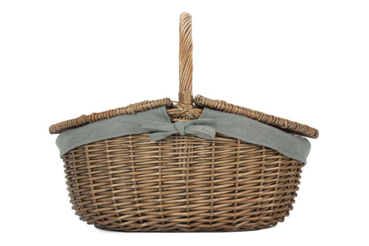 Antique Wash Willow Oval Picnic Basket with Sage Grey Lining