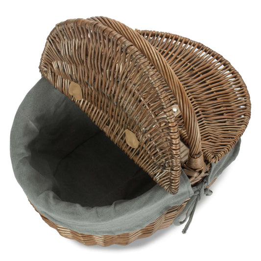 Antique Wash Willow Oval Picnic Basket with Sage Grey Lining