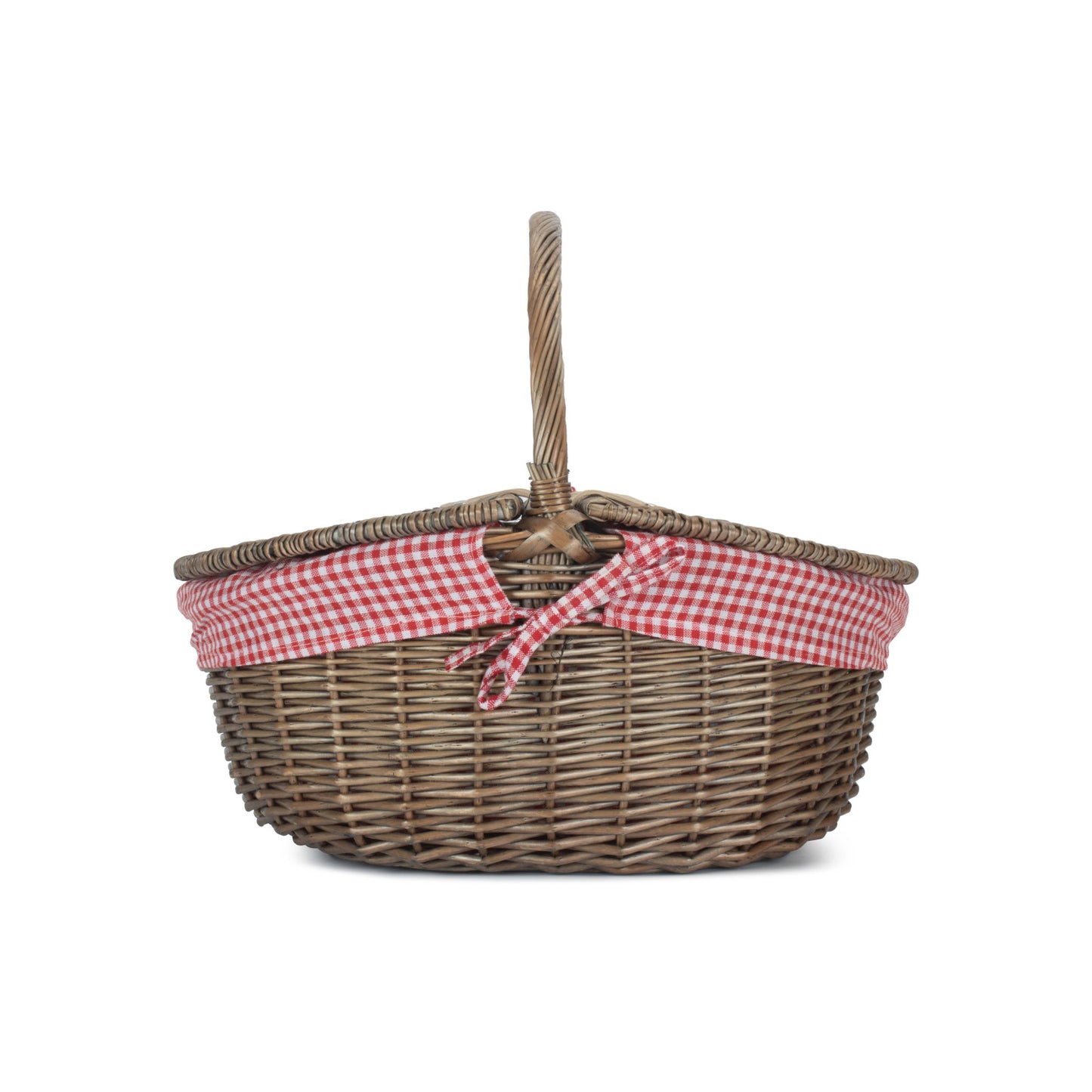 Antique Wash Finish Oval Picnic With Red & White Checked Lining