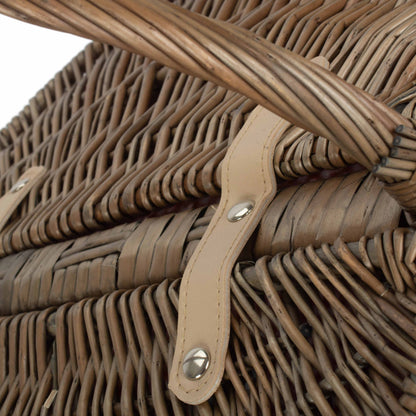 Antique Wash Finish Willow Oval Picnic Basket with Red & White Checked Lining