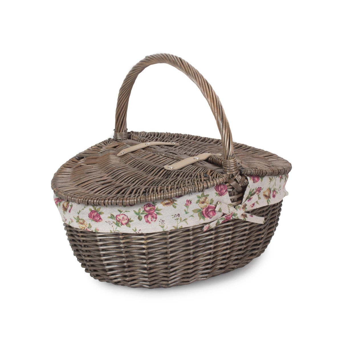 Antique Wash Finish Willow Oval Picnic Basket Garden Lining
