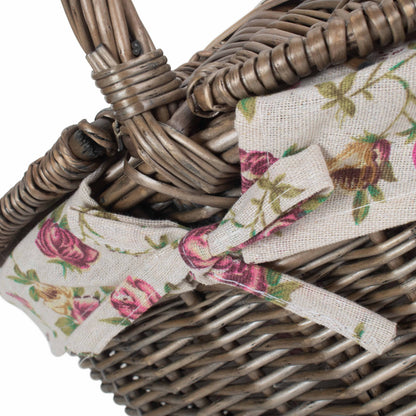 Antique Wash Finish Willow Oval Picnic Basket with Garden Rose Lining