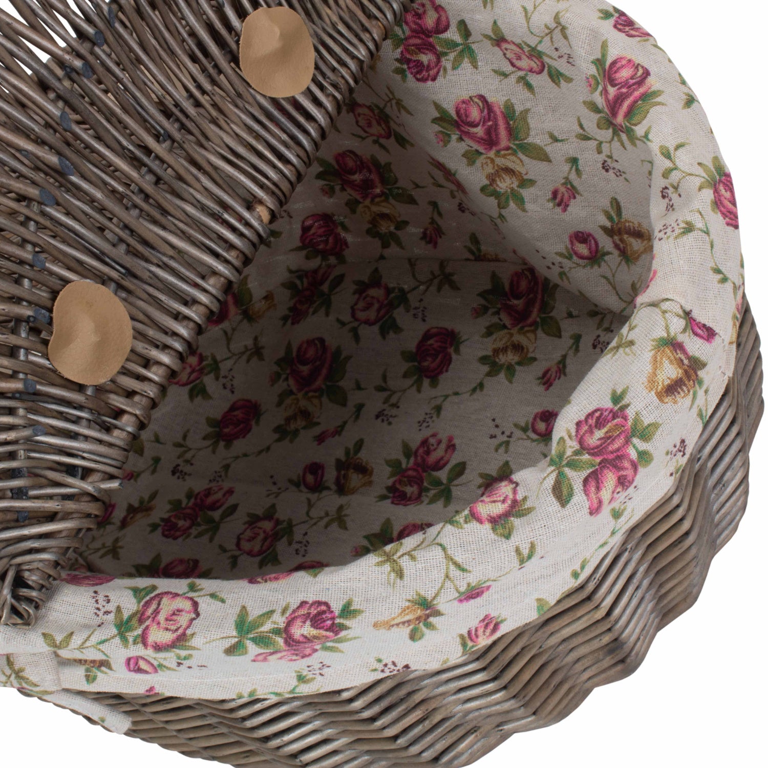 Antique Wash Finish Willow Oval Picnic Basket with Garden Rose Lining
