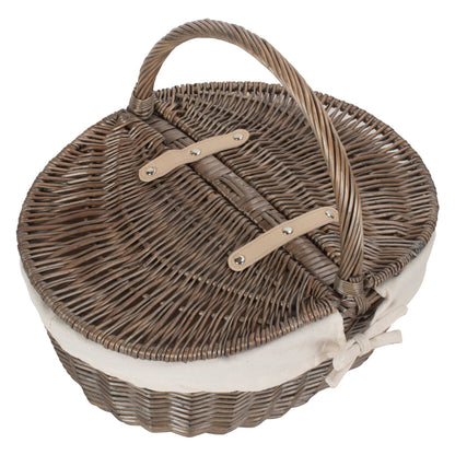 Antique Wash Finish Willow Oval Picnic Basket with White Lining