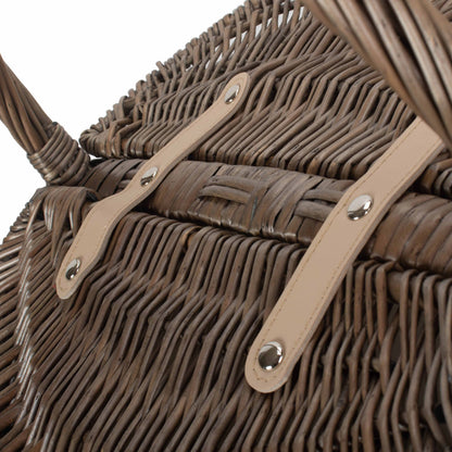 Antique Wash Finish Willow Oval Picnic Basket with White Lining