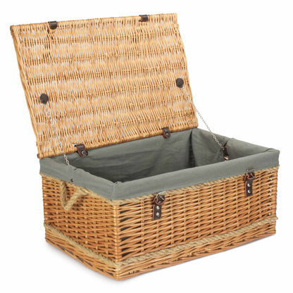24 Inch Rope Handled Willow Hamper Trunk with Grey Sage Lining