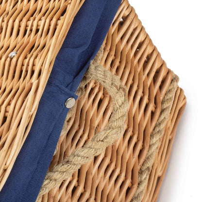 24 Inch Rope Handled Willow Hamper Trunk with Navy Blue Lining