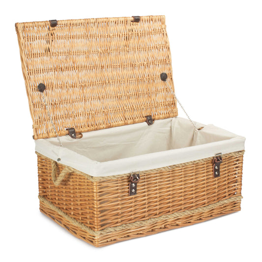 24 Inch Rope Handled Willow Hamper Trunk with White Lining