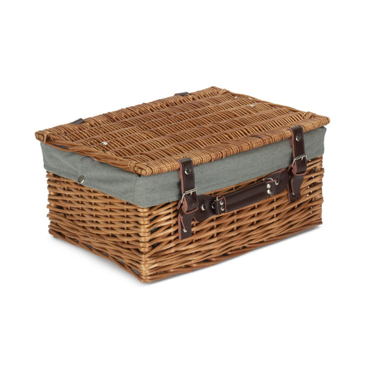 16 Inch Double Steamed Willow Hamper with Grey Sage Lining