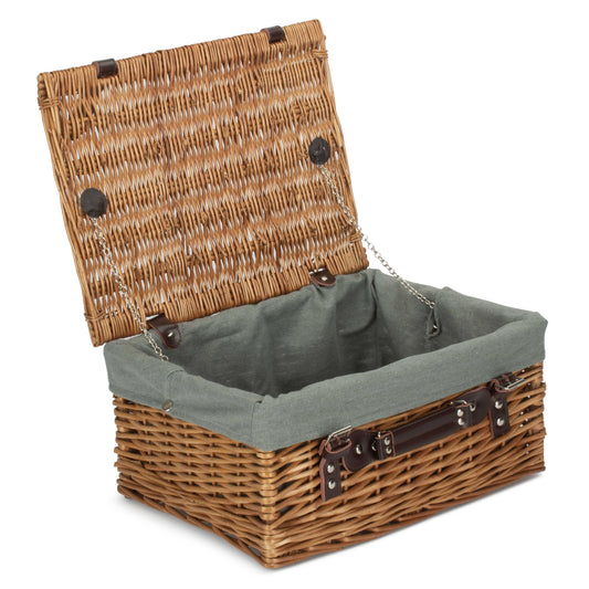 16 Inch Double Steamed Willow Hamper with Grey Sage Lining
