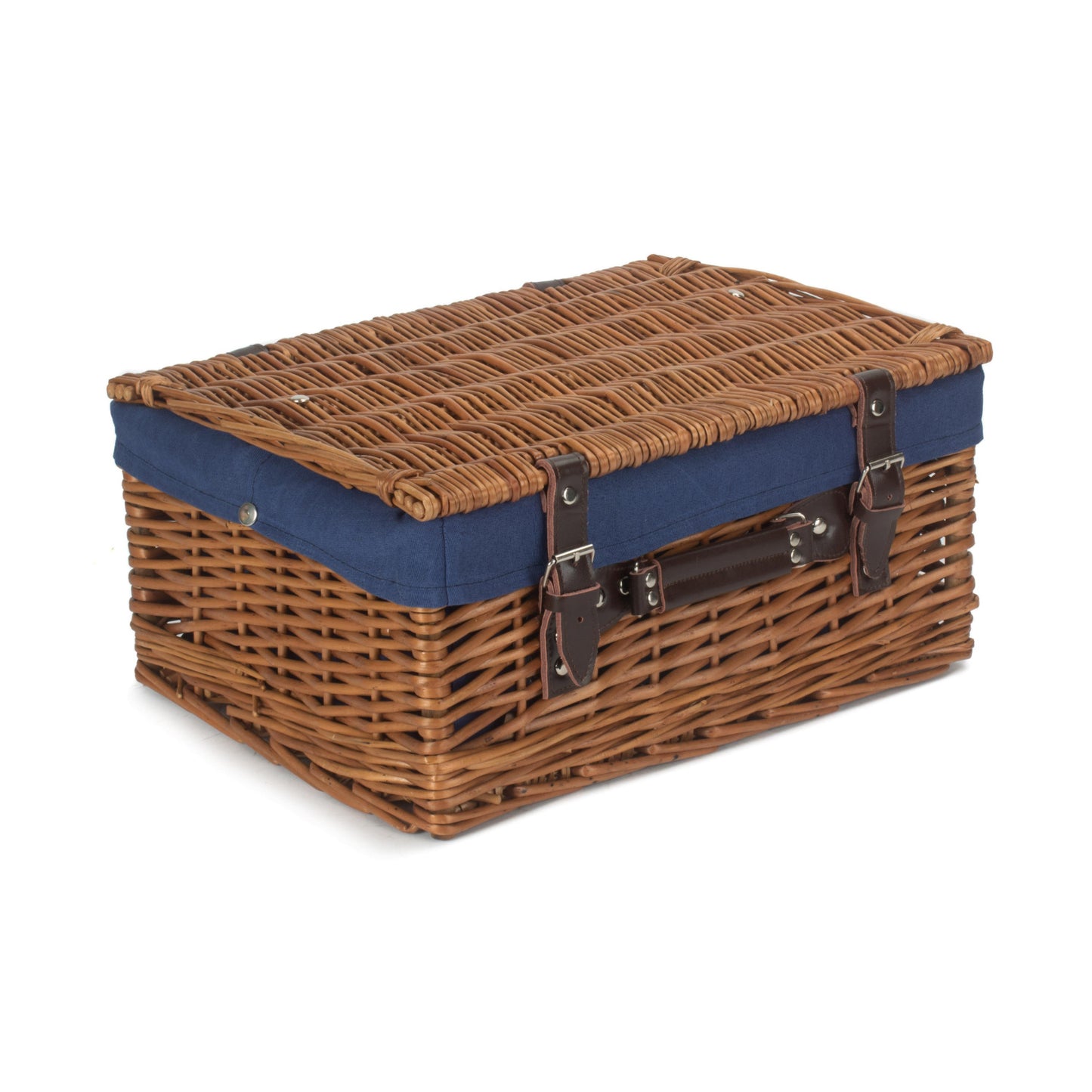 16 Inch Double Steamed Willow Hamper with Navy Blue Lining