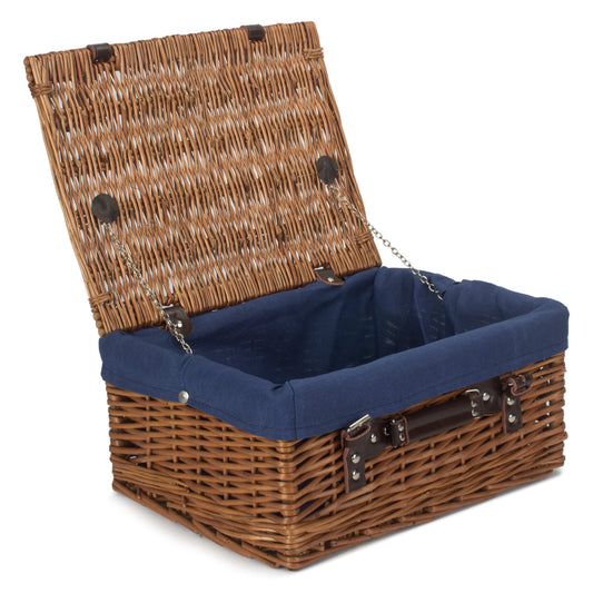 16 Inch Double Steamed Willow Hamper with Navy Blue Lining